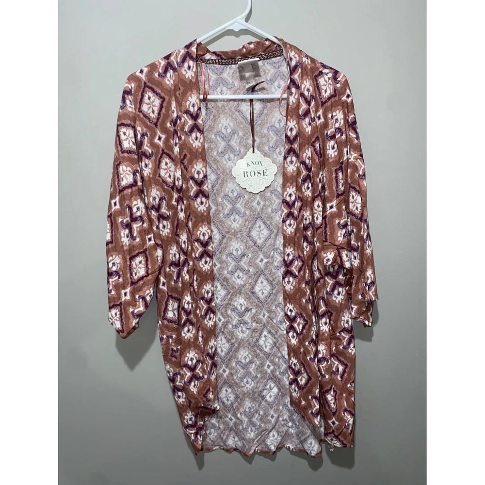 Knox Rose Diamond Aztec 3/4‎ Sleeve Kimono, Cognac, XS/Small